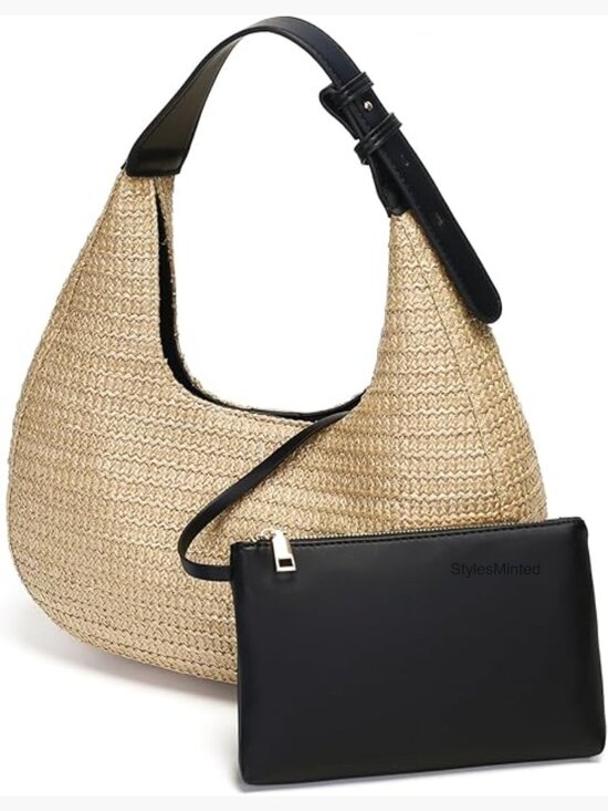 Handbags - Handwoven Straw Hobo Crescent Bag Satchel with Adjustable Strap Tote Beach
